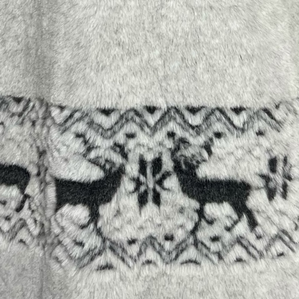 Nordic Lights gray heavyweight faux fur hooded coat deer snowflake motif size L - Picture 5 of 7